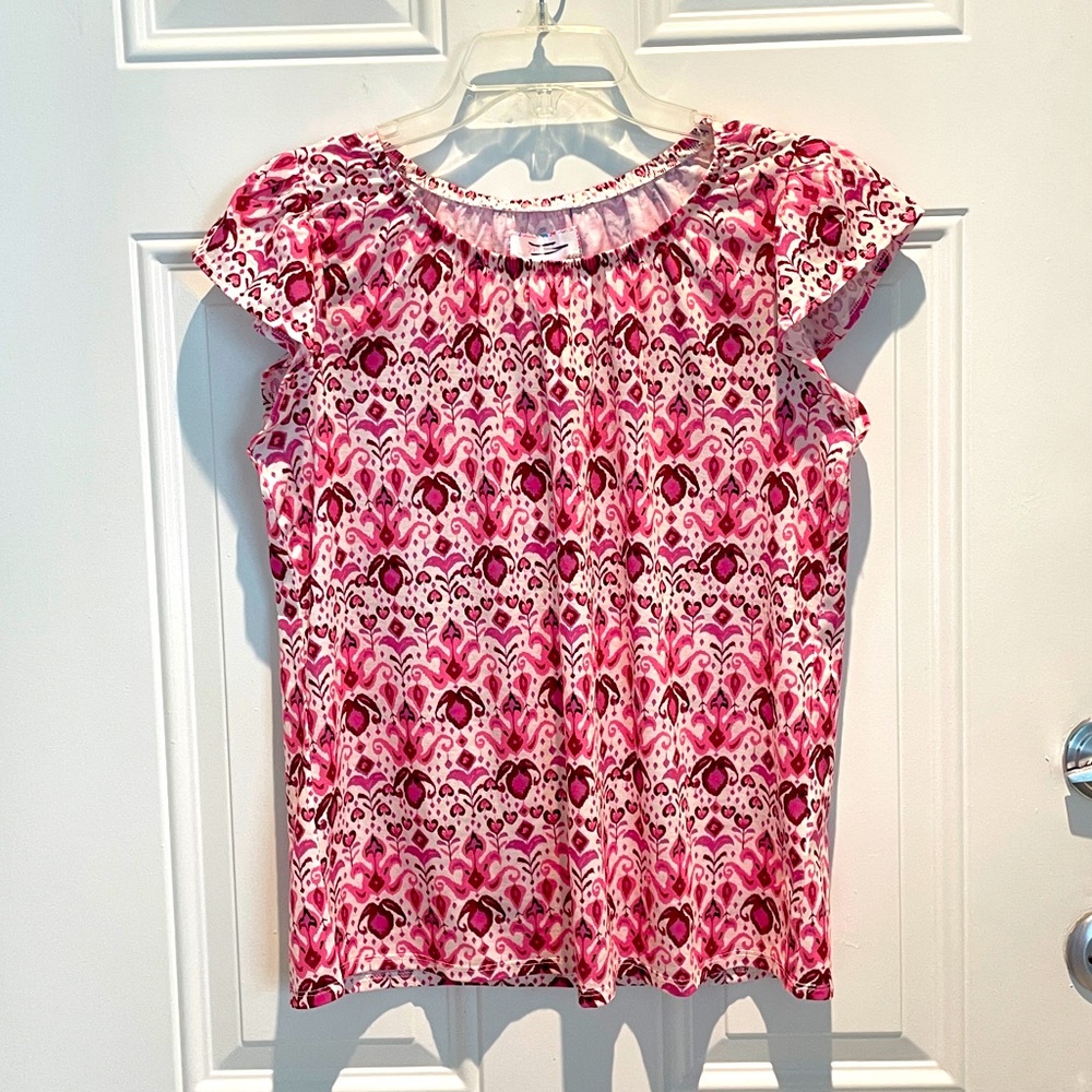 Stella Parker Pink Tropical Paisley Preppy Coastal Short Sleeve Top Size Small